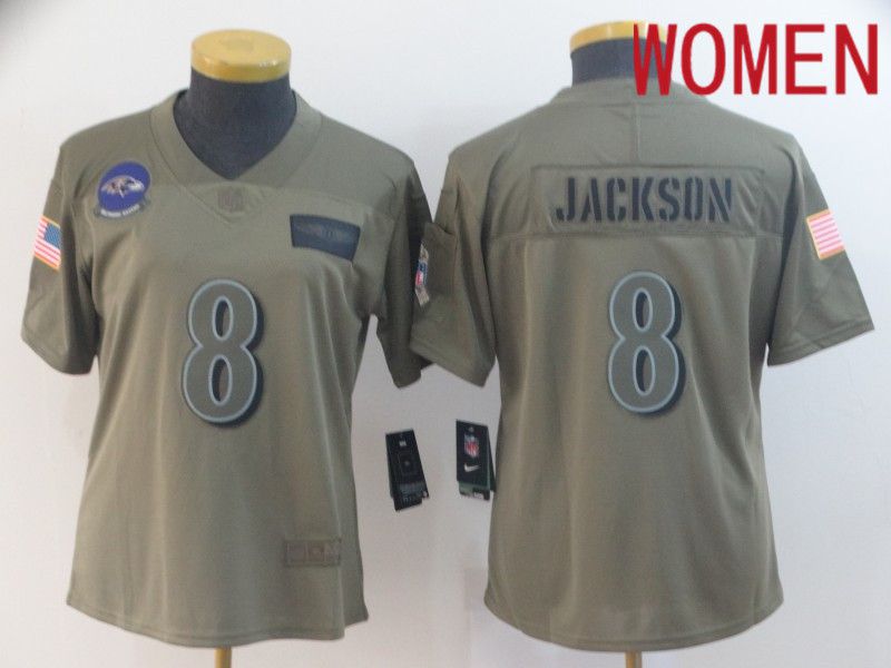 Women Baltimore Ravens #8 Jackson Nike Camo 2019 Salute to Service Limited NFL Jerseys->women nfl jersey->Women Jersey